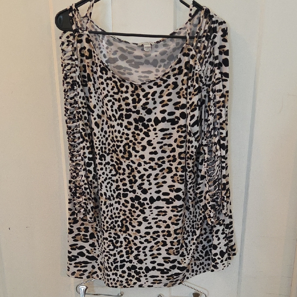 Cato Animal Print Blouse - Black and Brown